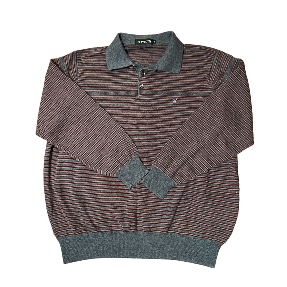 Mens Grey & Burgundy Playboy Collared Sweater